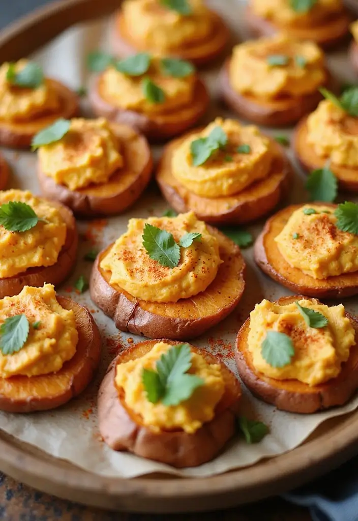 25 Delicious Vegan Finger Food Recipes for Afternoon Tea Parties 90 25 Delicious Vegan Finger Food Recipes for Afternoon Tea Parties - 14. Sweet Potato Bites with Hummus
