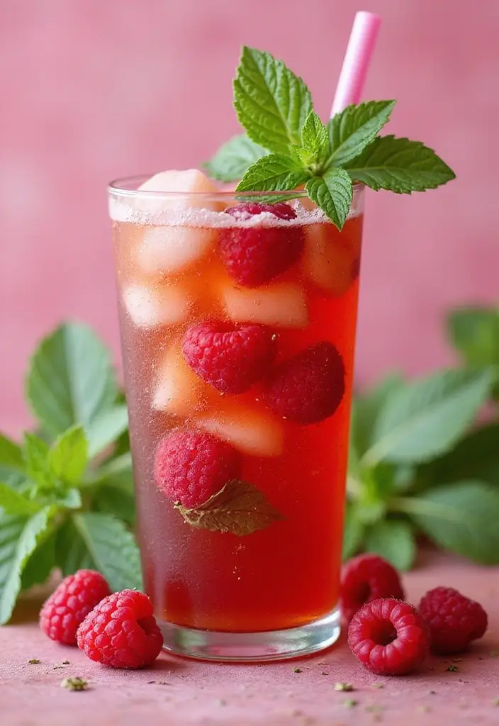 25 Flavored Iced Tea Recipes for Hot Days 43 25 Flavored Iced Tea Recipes for Hot Days - 7. Raspberry Mint Iced Tea