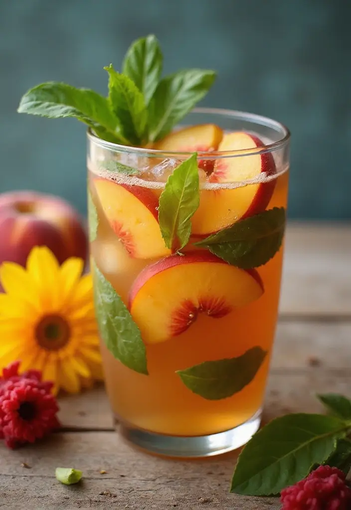 30 Summer Iced Tea Recipes for Refreshing Days 15 30 Summer Iced Tea Recipes for Refreshing Days - 3. Peach Basil Iced Tea